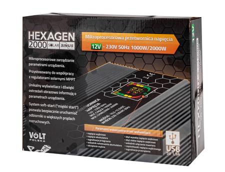 Przetwornica napięcia prądu HEX SINUS SOLAR 1000W/2000W 12V/230V