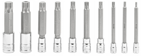 Zestaw klucze nasadki bity spline M4-M18 końcówki długie walizka 10szt FALON-TECH