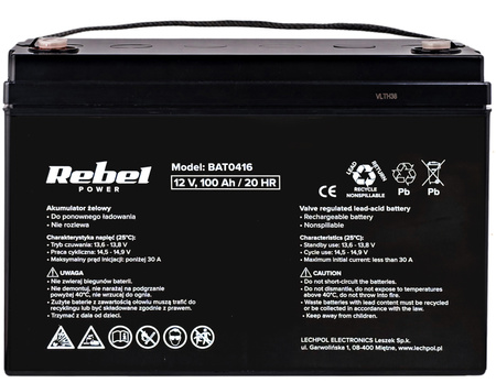 Akumulator bezobsługowy żelowy do ups 12V 100Ah REBEL POWER