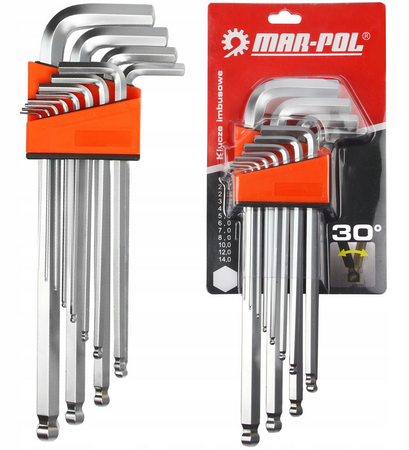 Zestaw klucze imbusowe imbusy 1,5-14mm crv 12el długie z kulką profesjonalne MAR-POL