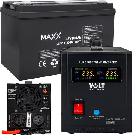 Zestaw awaryjne zasilanie przetwornica UPS SINUSPRO - 1000E 12V black + Akumulator 100Ah 
