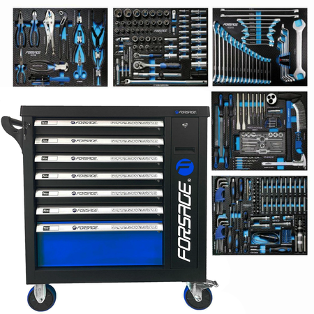 Szafka warsztatowa wózek narzędziowy z wyposażeniem klucze nasadowe 274 el. FORSAGE