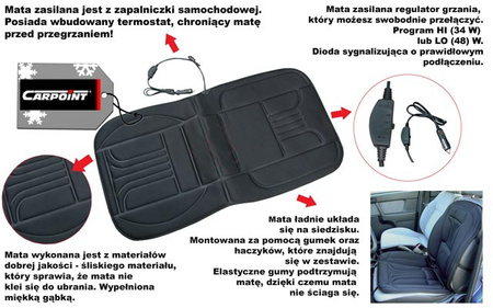 Mata grzewcza na siedzenie samochodu 12V CARPOINT