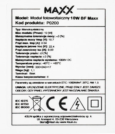 Panel solarny fotowoltaiczny monokrystaliczny bateria słoneczna 12V 10W 4SUN