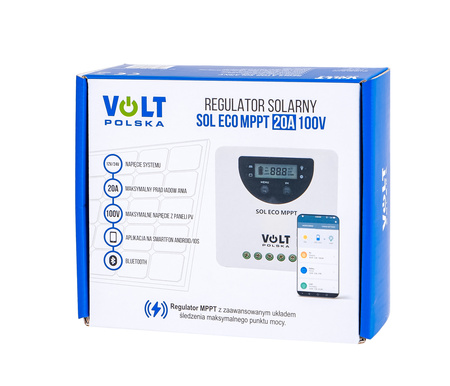 Regulator ładowania kontroler solarny 12v 24v 20A mppt eco bluetooth VOLT POLSKA