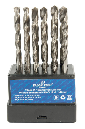 Wiertła do metalu 1-10 mm wiertło (zestaw 19 szt) FALON-TECH