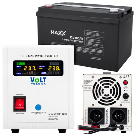 Zestaw awaryjne zasilanie przetwornica UPS SINUSPRO - 1000E 12V + Akumulator 100Ah