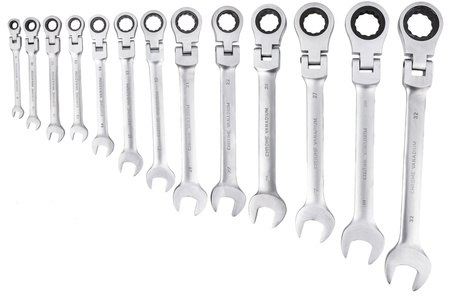 Klucze Płasko Oczkowe z Grzechotką Łamaną 8-32mm 13el SILVER