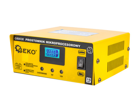 Ładowarka prostownik mikroprocesorowy do akumulatora lcd 6v 12v 15A GEKO