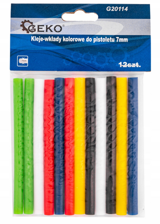Klej na gorąco silikonowy kolorowy 7mm 12szt. 10cm GEKO