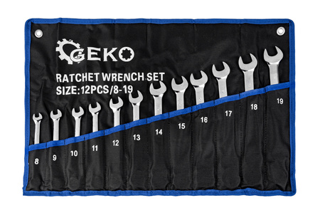 Klucze płasko oczkowe z grzechotką zestaw 8-19mm 12EL Geko