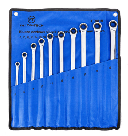 Zestaw klucze oczkowe z grzechotką do napinaczy 10 elem. 8-19 mm FALON-TECH