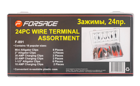 Zestaw krokodylków i złączek 24 elementy oraz sortownik ROCKFORCE