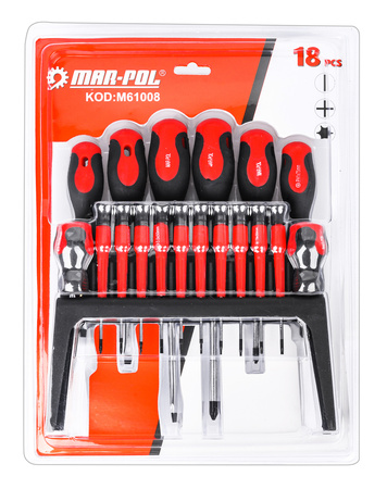 Śrubokręty wkrętaki PZ PH Torx precyzyjne Cr-V 18el magnes zestaw + stojak MAR-POL