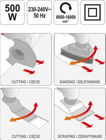 Renowator wielofunkcyjne narzędzie oscylacyjne 500W + zestaw akcesorii YATO
