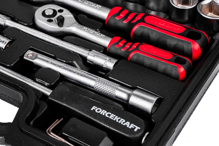 Zestaw narzędziowy klucze płaskooczkowe nasadowe wkrętaki bity 1/4" 3/8" 82el FORCEKRAFT