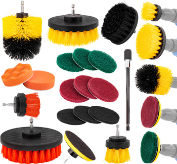 Szczotki czyszczące na wkrętarkę lub wiertarkę (zestaw XXL 22 elementów) SILVER