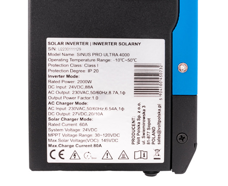 Inwerter solarny sinuspro ultra 60A MPPT (24V/230V/4000W) VOLT POLSKA