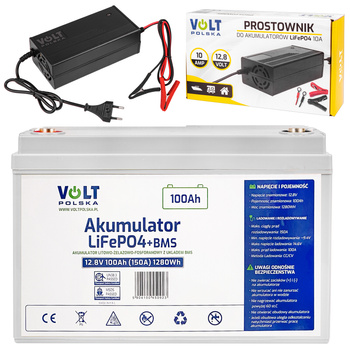 Akumulator LiFePo4 100Ah 150A 12V BMS + prostownik do akumulatora LiFePO4 VOLT POLSKA