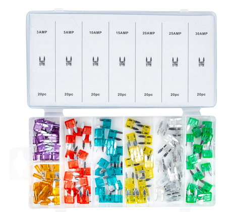 Zestaw bezpieczników samochodowych 3A-30A 140 elementów SILVER