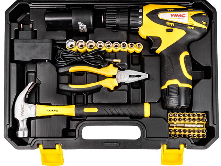 Zestaw narzędziowy 68 el. z wkrętarką 12 V WMC
