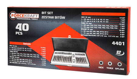 Zestaw bitów profesjonalne imbus torx spline walizka 40el FORCEKRAFT