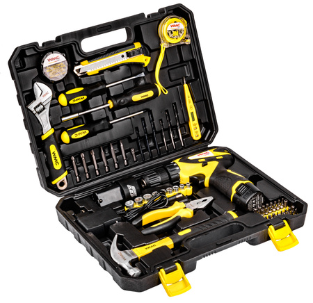 Zestaw narzędziowy 68 el. z wkrętarką 12 V WMC