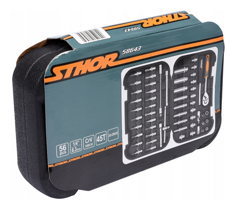 Zestaw narzędziowy kluczy klucze nasadowe grzechotka bity szczypce 1/4 56el STOHR 58643 YATO