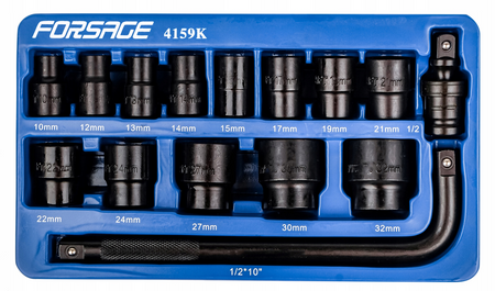 Zestaw nasadki udarowe nasadowe do klucz pneumatyczny 1/2" 10-32mm 15el FORSAGE