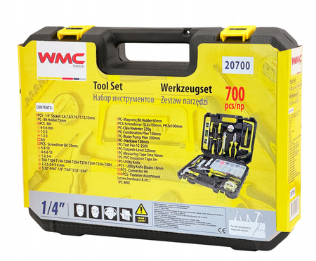 Zestaw narzędziowy klucze nasadowe wkrętaki bity nasadki walizka 650 elem. WMC