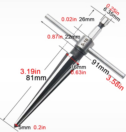 Rozwiertak stożkowy ręczny do drewna tworzywa pogłębiacz HEX 5-16 mm FALON-TECH