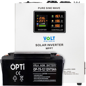 Zestaw awaryjne zasilanie przetwornica UPS 1500S 12V + Akumulator 75Ah VOLT POLSKA
