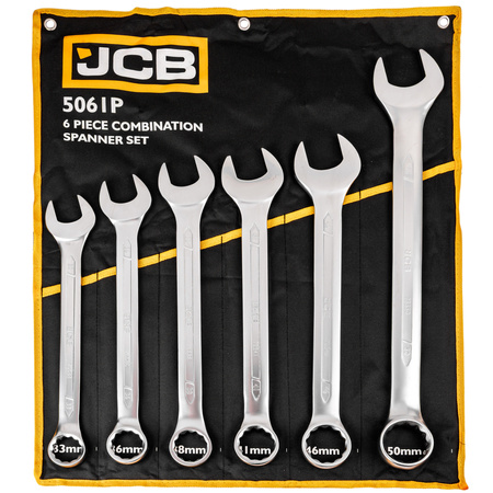 Klucze płasko oczkowe dwustronne zestaw płachta satyna Cr-V 6el 33-50mm JCB