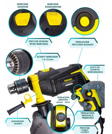 Zestaw narzędziowy warsztatowy wiertarka młotek wkrętaki bity szczypce 59el WMC