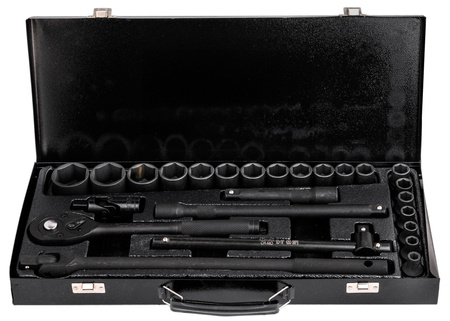 Klucze nasadowe nasadki grzechotka zestaw 1/2" 25el 8-32 mm walizka metalowa ROCKFORCE