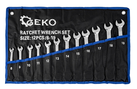 Klucze płasko oczkowe z grzechotką zestaw 8-19mm 12EL Geko
