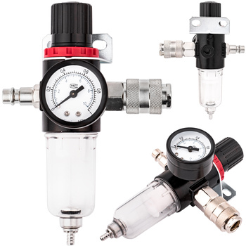 Reduktor ciśnienia filtr powietrza odwadniacz 1/4" + manometr złączki FALON-TECH