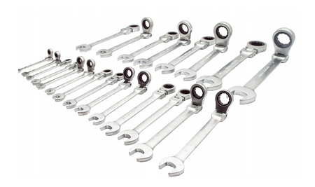 Klucze płasko oczkowe z grzechotką łamane satyna walizka 6-32 mm 22el FALON-TECH