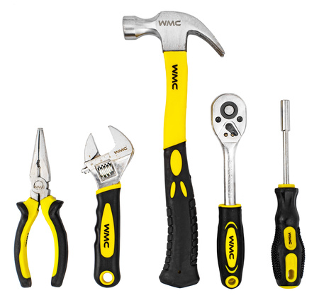 Zestaw narzędziowy klucze nasadowe wkrętaki bity młotek 128 el. WMC