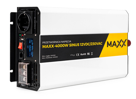 Przetwornica prądu napięcia czysty sinus 12v 230v 2000/4000w MAXX 4SUN