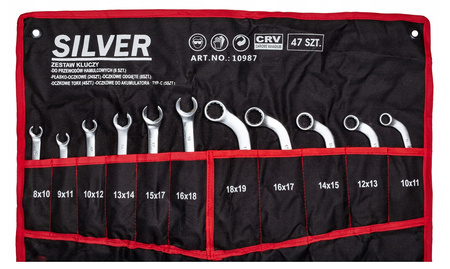 Klucze płasko oczkowe torx wygięte typ c półotwarte 47 sztuk płachta SILVER