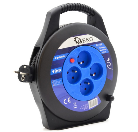 Przedłużacz bębnowy warsztatowy przewód 10m 3x1,0 ze zwijaczem GEKO