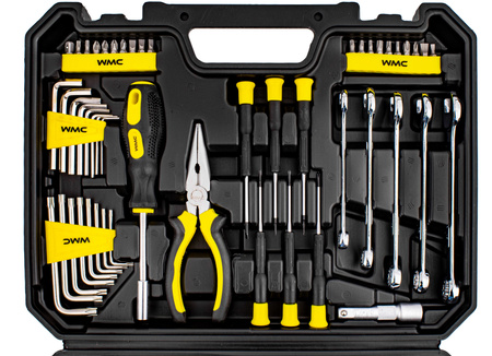 Zestaw narzędziowy klucze nasadowe wkrętaki bity młotek 128 el. WMC