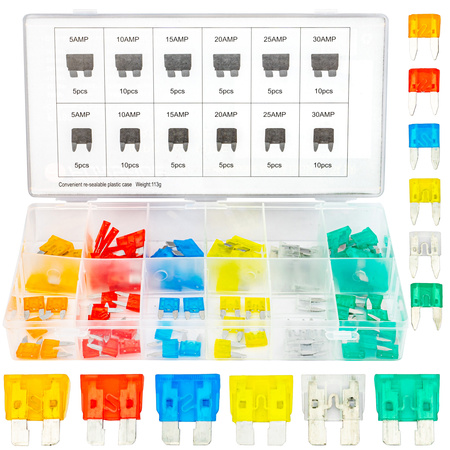 Bezpieczniki samochodowe płytkowe szczypce zestaw duże mini 5-30A 80szt FORSAGE
