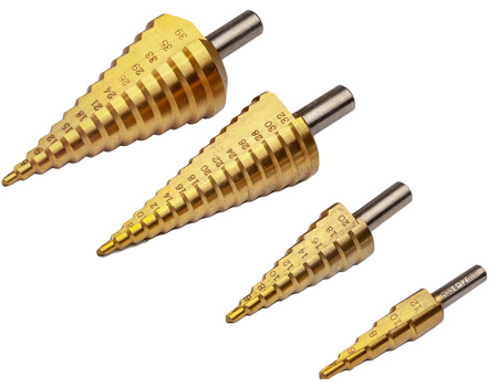 Wiertła stożkowe stopniowe HSS tytanowe 4 sztuki (4-39 mm) FALON-TECH