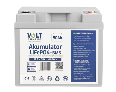 Akumulator bateria litowa LiFePO4 12,8V 12V 50Ah (50A) BMS lekki 6kg VOLT POLSKA