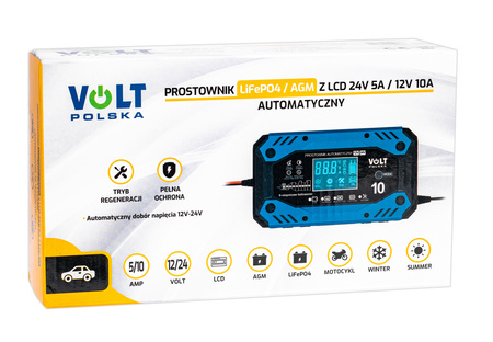 Prostownik ładowarka do akumulatora agm lifepo4 lcd 12V 24V 5A 10A VOLT POLSKA