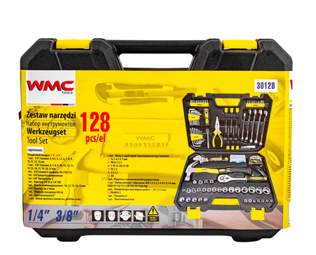 Zestaw narzędziowy klucze nasadowe wkrętaki bity młotek 128 el. WMC