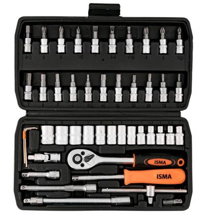 Zestaw kluczy nasadowych 1/4" 46 elementów TORX HEX PZ PH w walizce ISMA