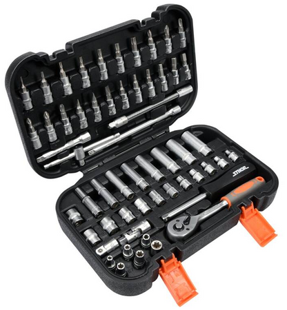 Zestaw narzędziowy kluczy klucze nasadowe grzechotka bity szczypce 1/4 56el STOHR 58643 YATO